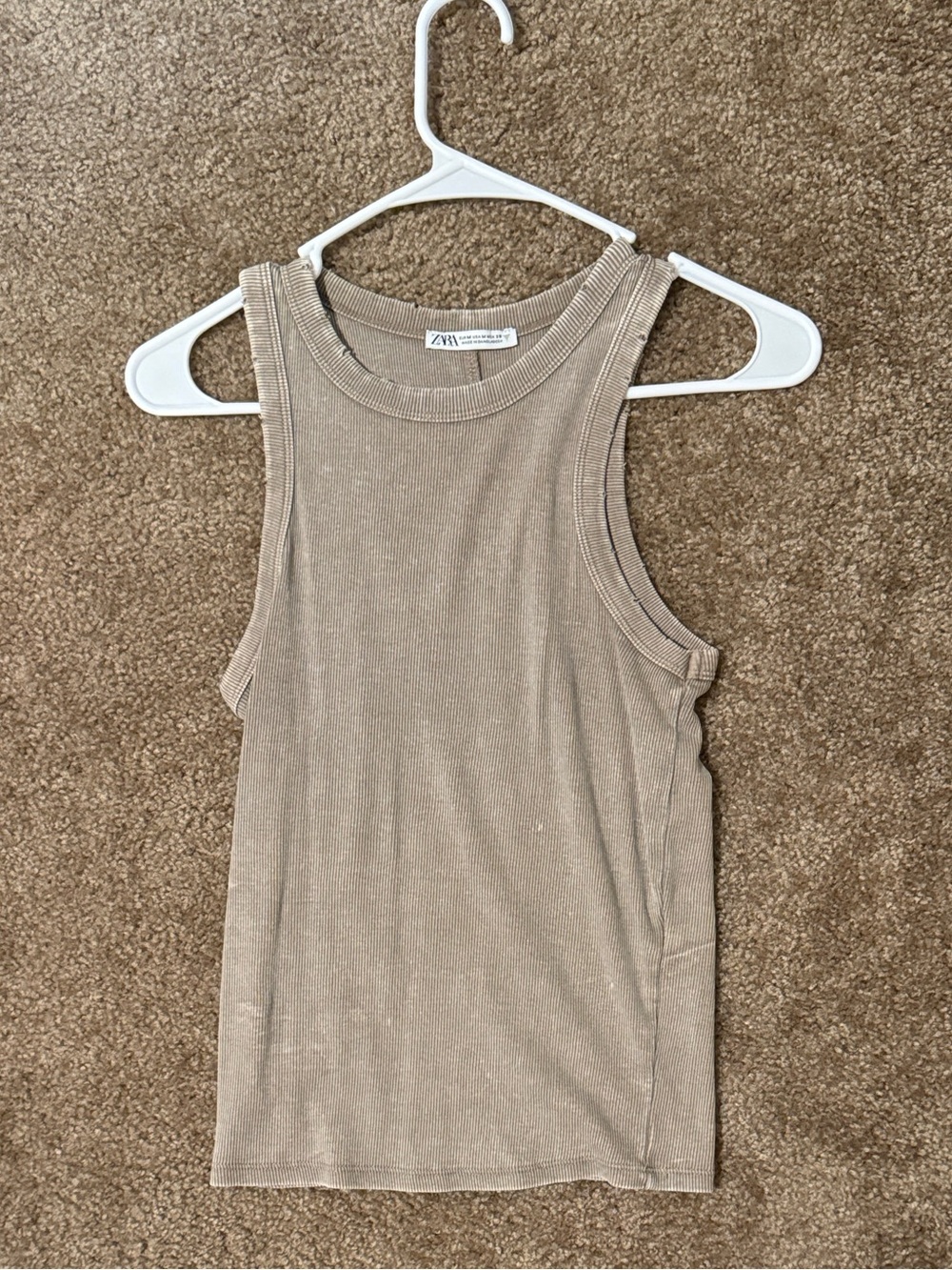 Zara Taupe Ribbed Tank Top - Neutral Sleeveless Staple